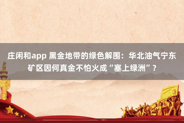 庄闲和app 黑金地带的绿色解围：华北油气宁东矿区因何真金不怕火成“塞上绿洲”？