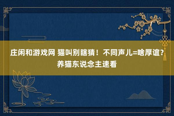 庄闲和游戏网 猫叫别瞎猜！不同声儿=啥厚谊？养猫东说念主速看