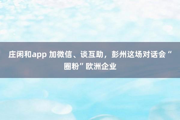 庄闲和app 加微信、谈互助，彭州这场对话会“圈粉”欧洲企业