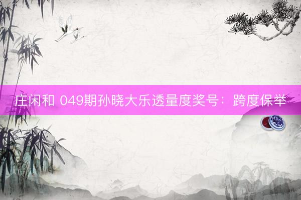 庄闲和 049期孙晓大乐透量度奖号：跨度保举
